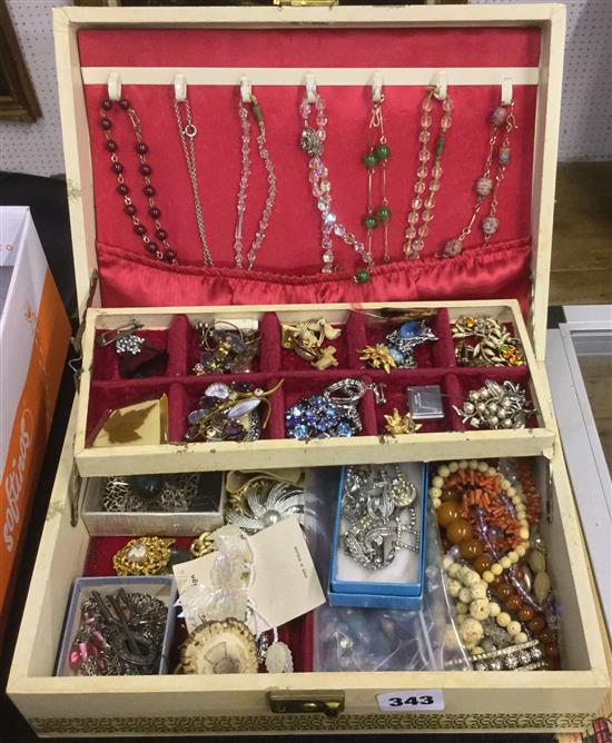 Costume jewellery, inc Scottish plaid brooch, bead necklaces, inc ivory & coral, gilt metal, paste-set, silver patch box etc.